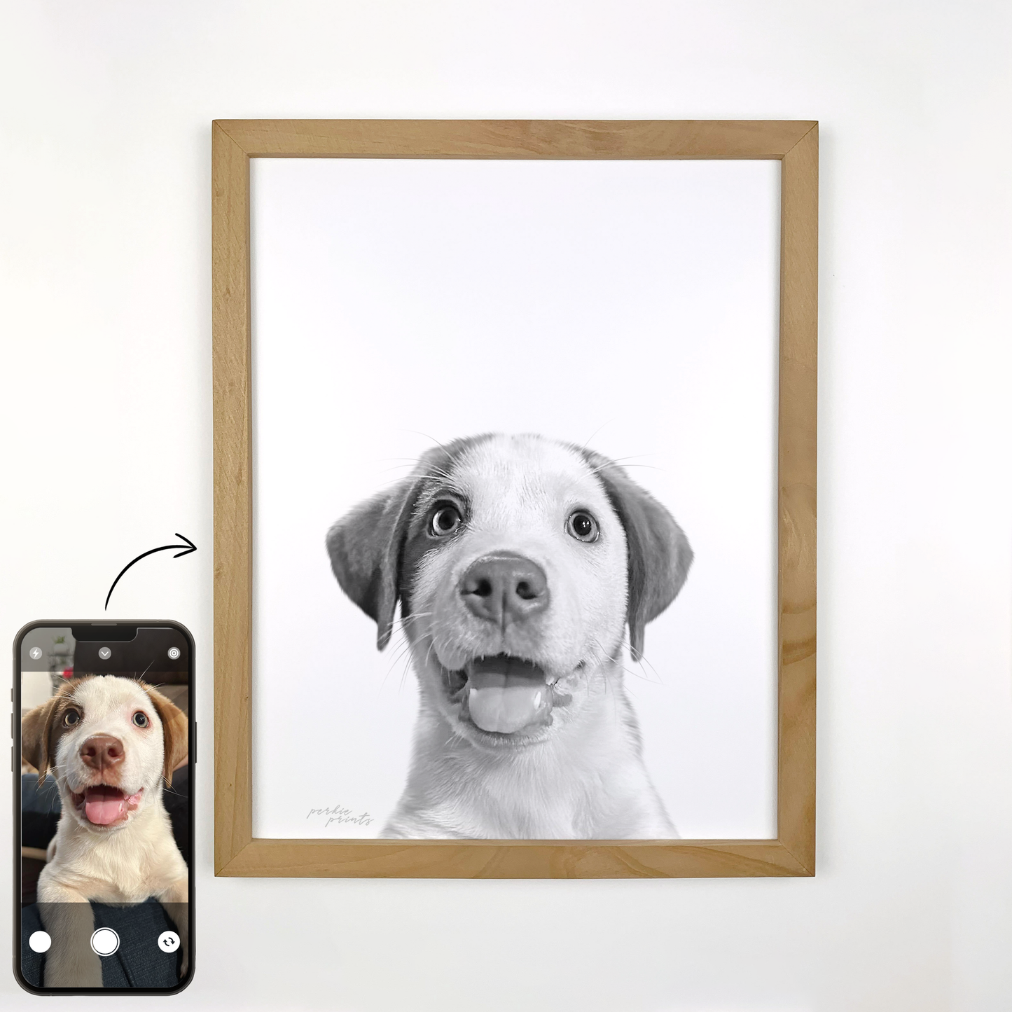Personalized Pet Portrait in Natural Wood Frame