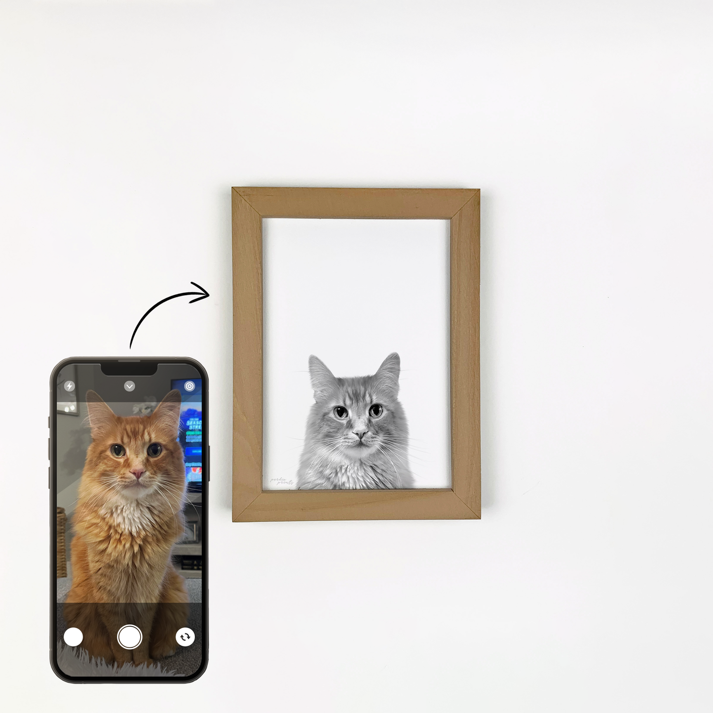 Personalized Pet Portrait in Natural Wood Frame