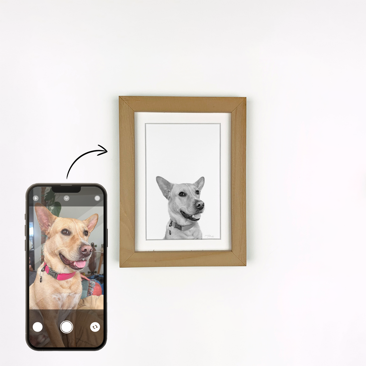Personalized Pet Portrait in Natural Wood Frame