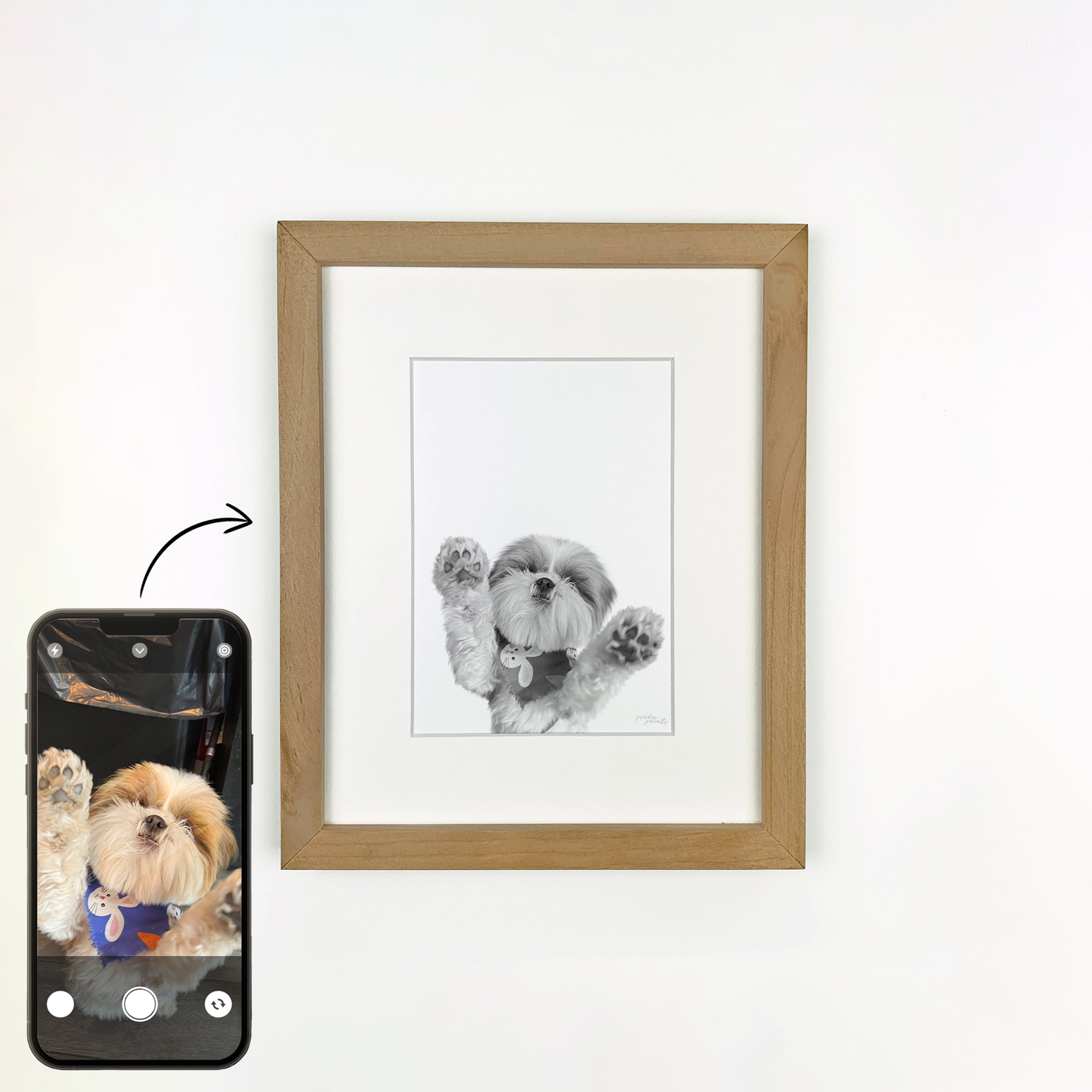 Personalized Pet Portrait in Natural Wood Frame