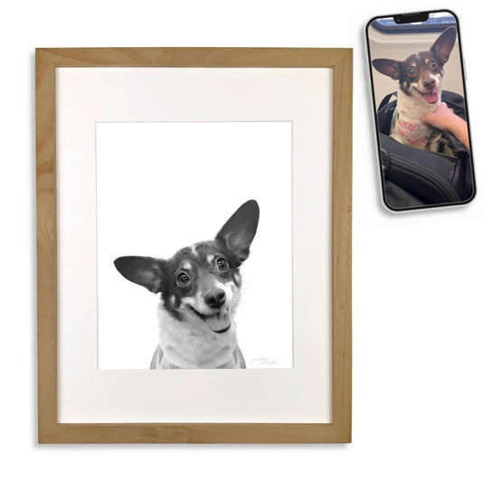 Pet Portrait in Natural Wood Frame