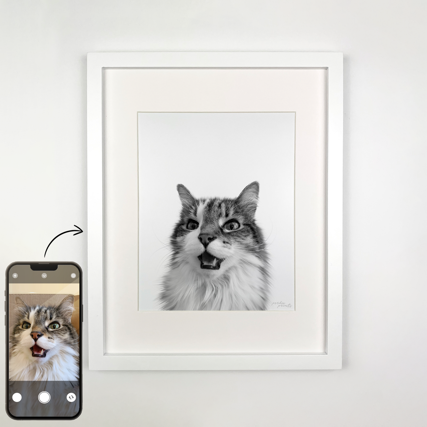 White Framed Perkie Print