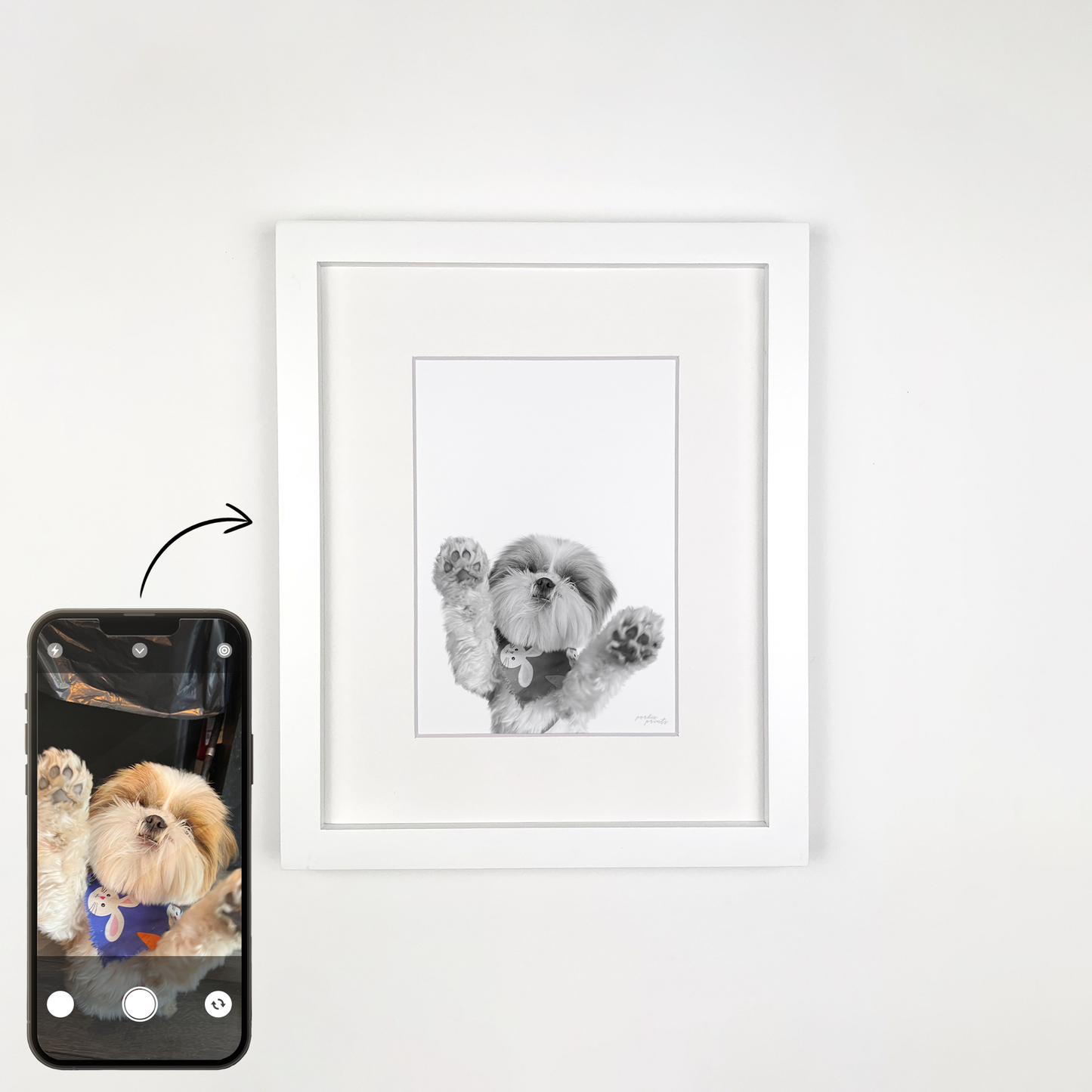 White Framed Perkie Print