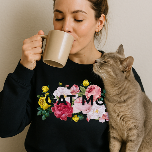 Floral Cat Mom Crew Sweatshirt