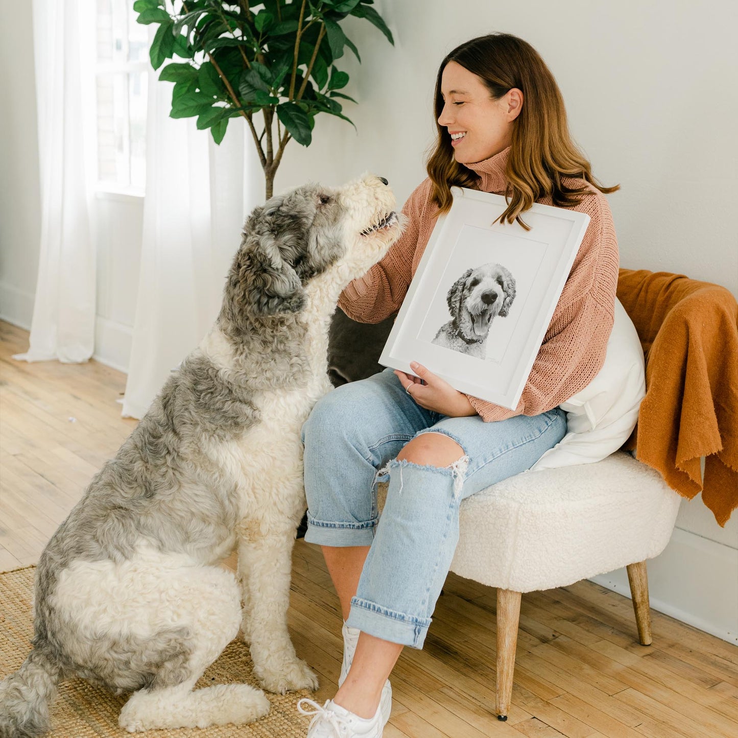 Pet Portrait in White Frame