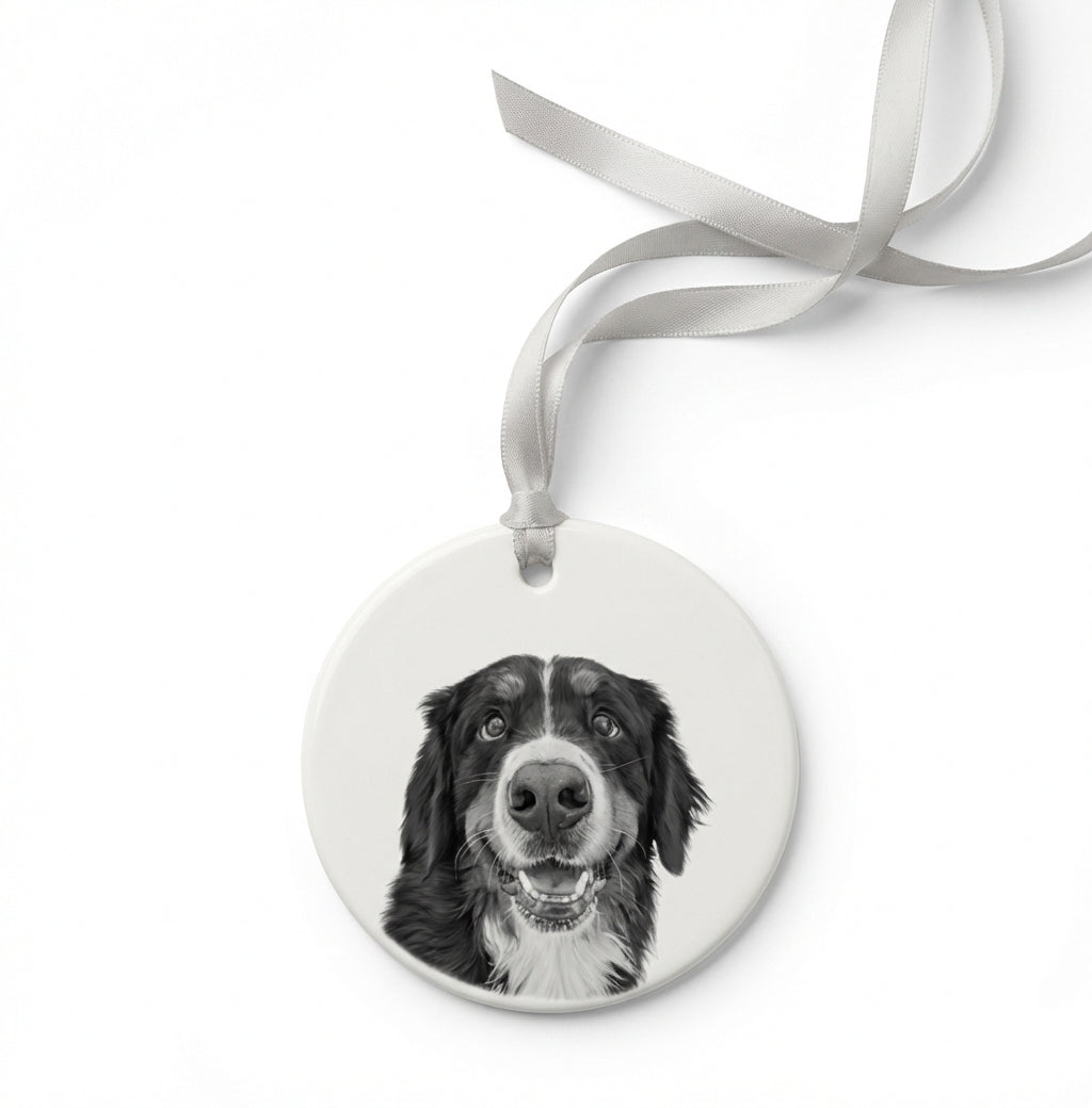 Custom pet portrait ceramic Christmas ornament