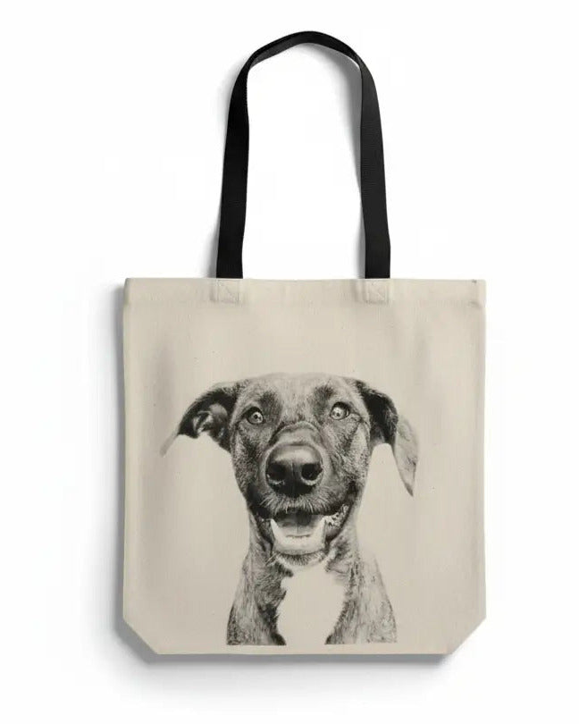 Tote bag with a dog illustration on a white background