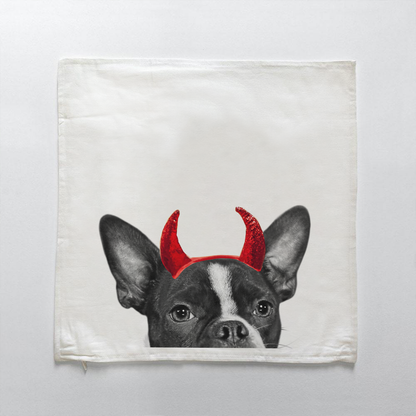 Lil' Devil Peeking Pet Halloween Pillow Cover