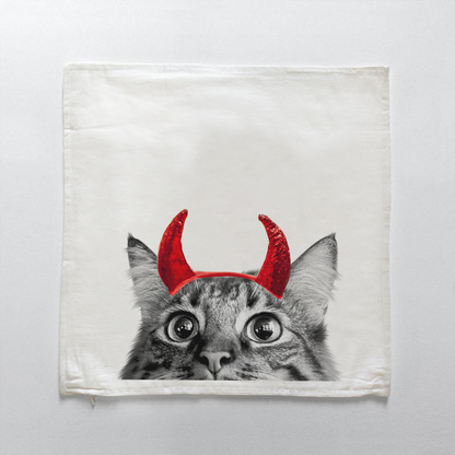 Lil' Devil Peeking Pet Halloween Pillow Cover