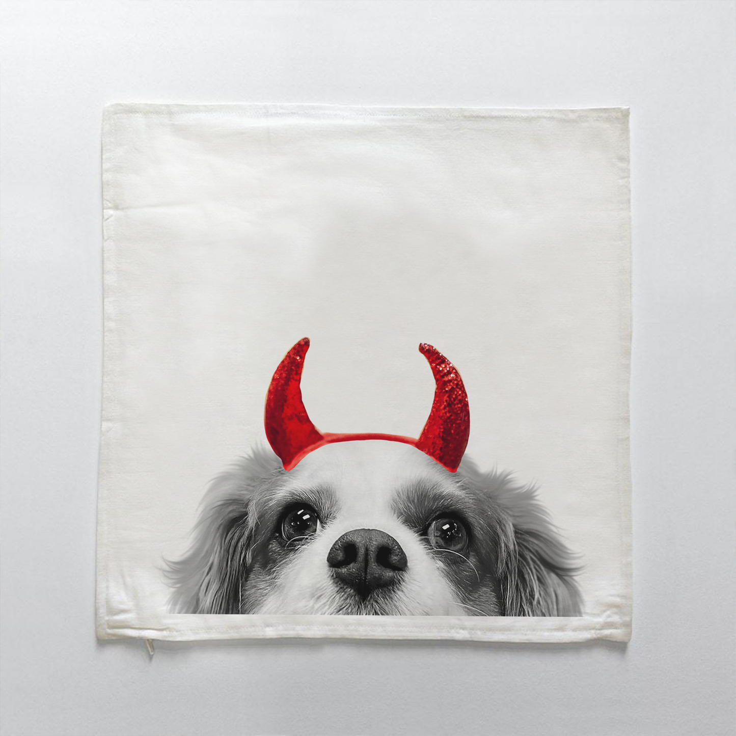 Lil' Devil Peeking Pet Halloween Pillow Cover