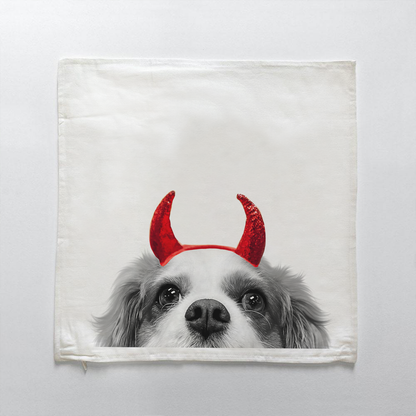 Lil' Devil Peeking Pet Halloween Pillow Cover