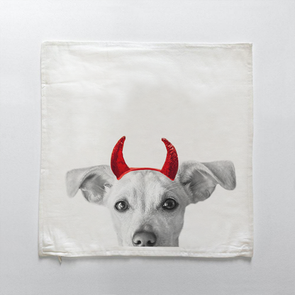 Lil' Devil Peeking Pet Halloween Pillow Cover