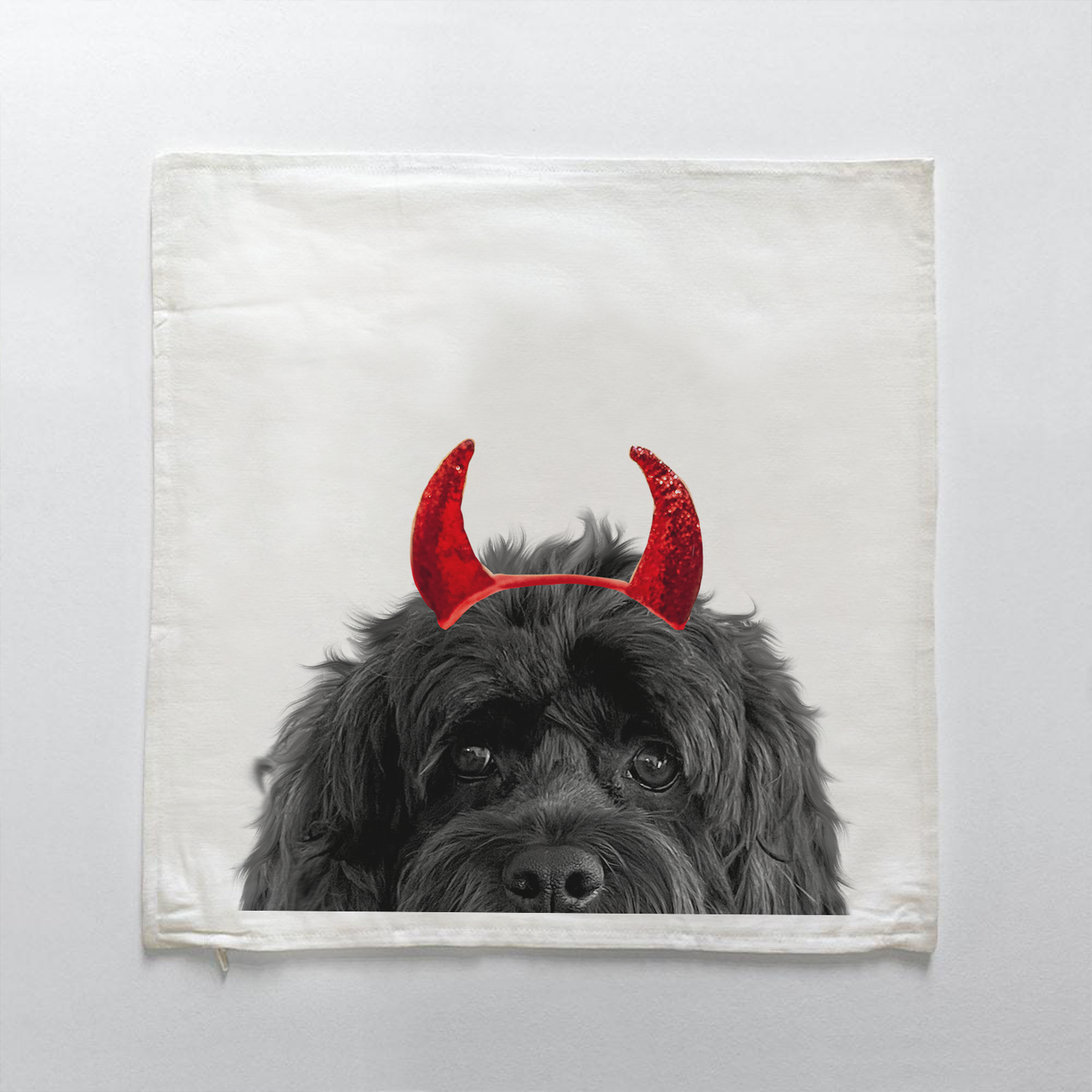 Lil' Devil Peeking Pet Halloween Pillow Cover