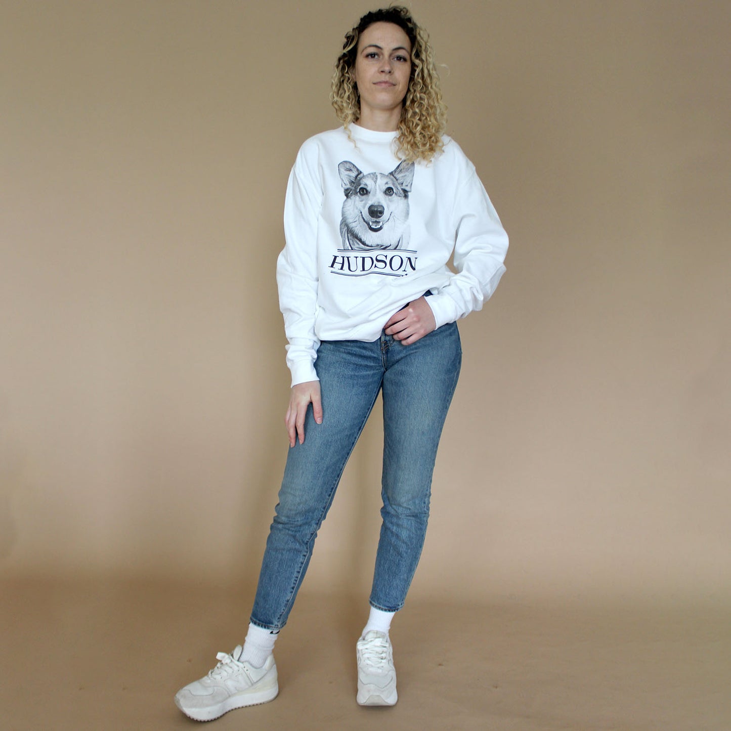 White Perkie Print  Crew Sweatshirt