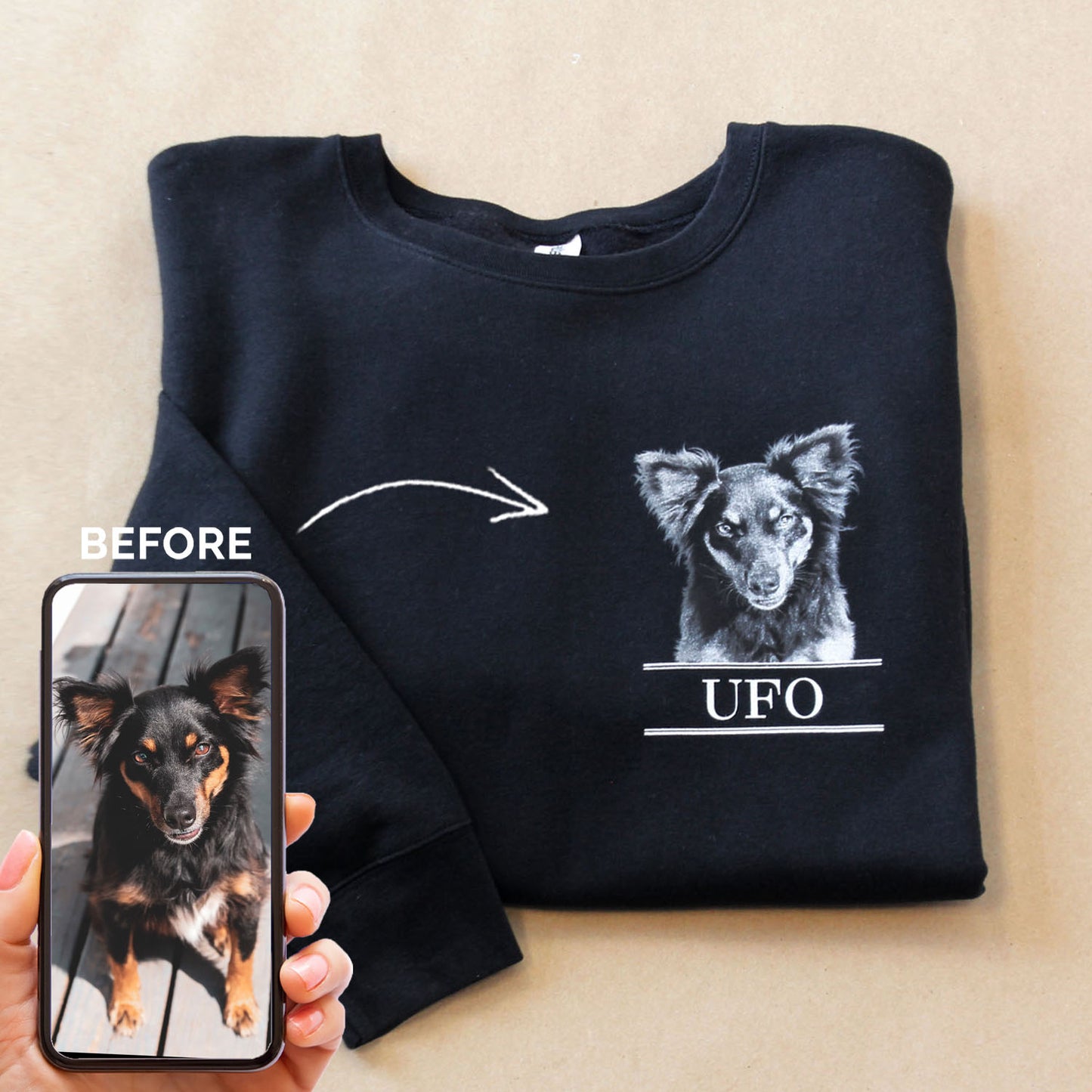 Personalized Pet Face Classic Crew Sweatshirt -Black