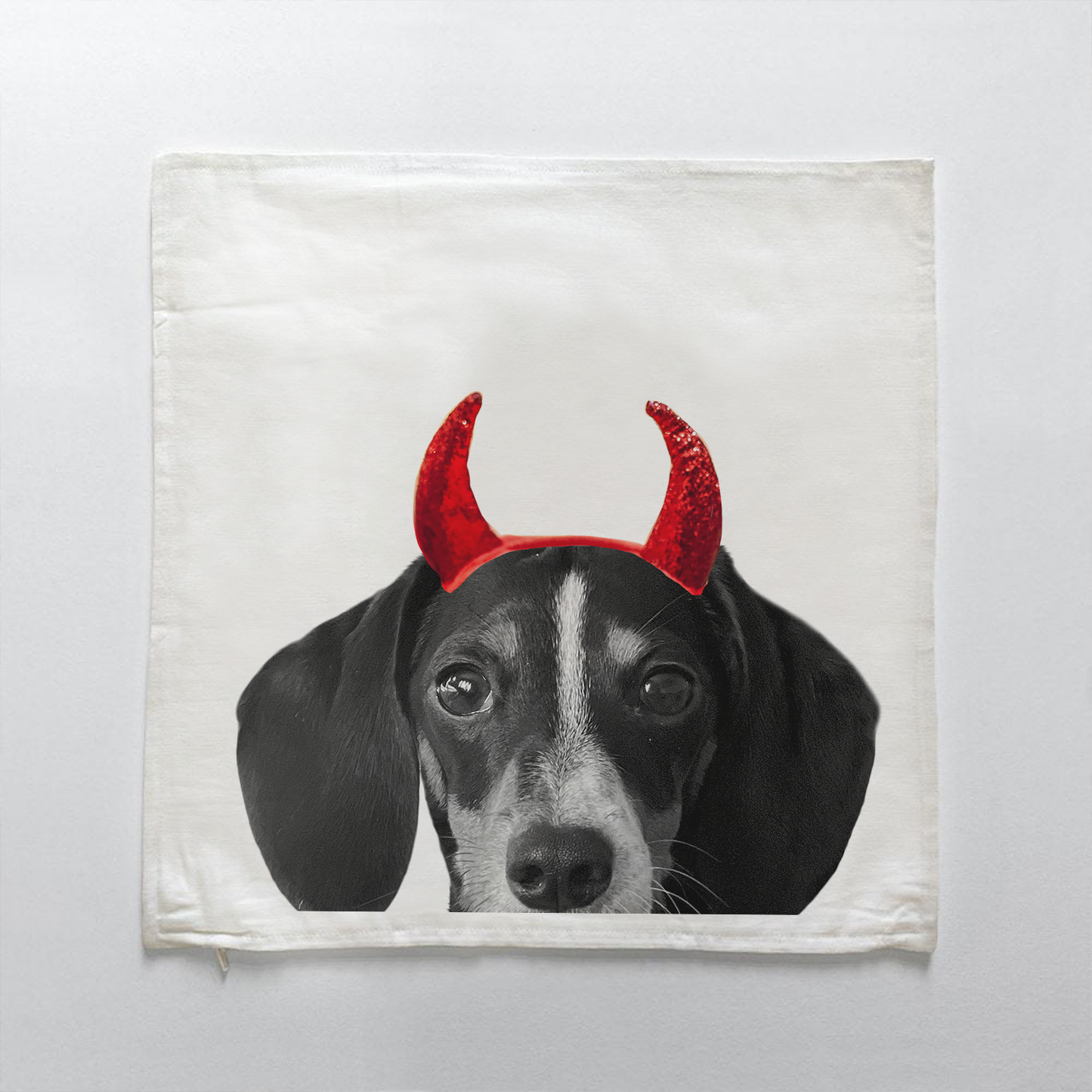 Lil' Devil Peeking Pet Halloween Pillow Cover