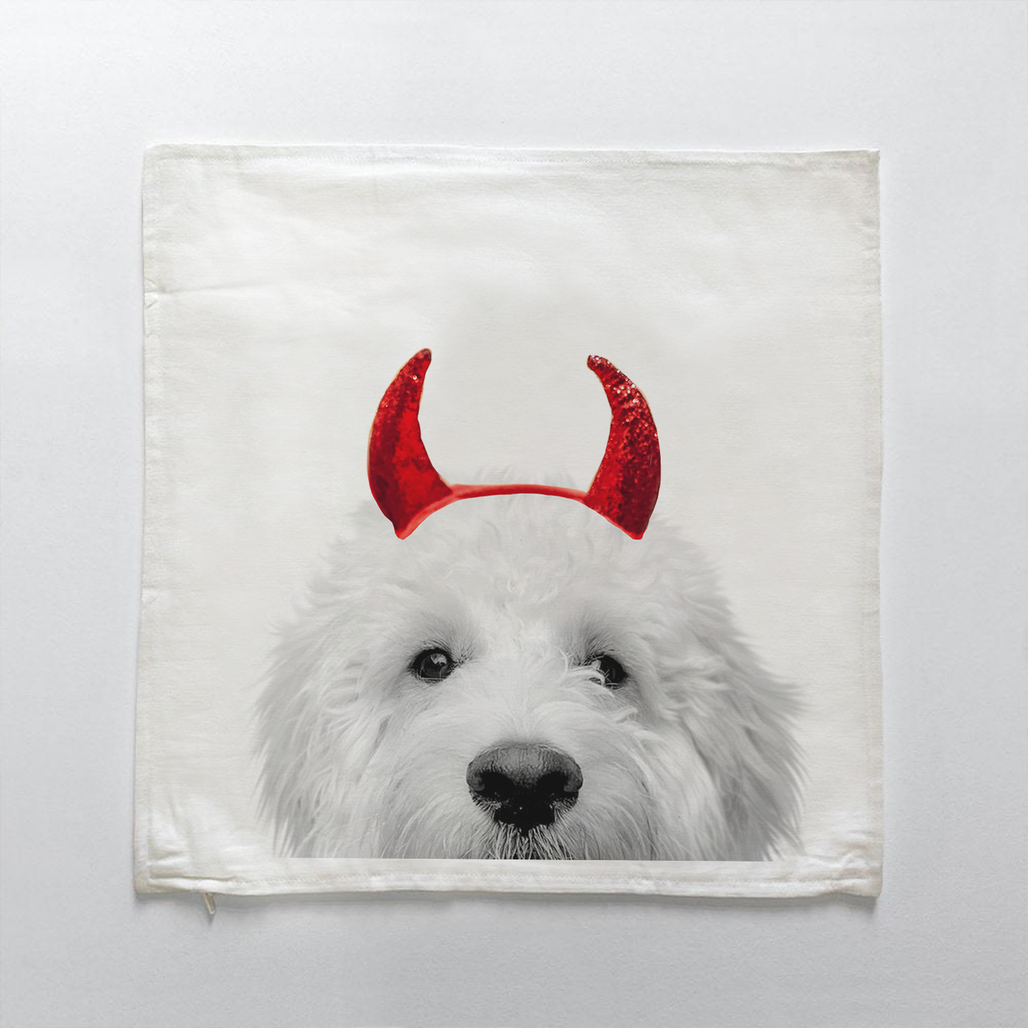 Lil' Devil Peeking Pet Halloween Pillow Cover