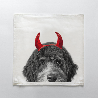 Lil' Devil Peeking Pet Halloween Pillow Cover