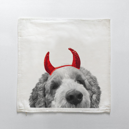 Lil' Devil Peeking Pet Halloween Pillow Cover