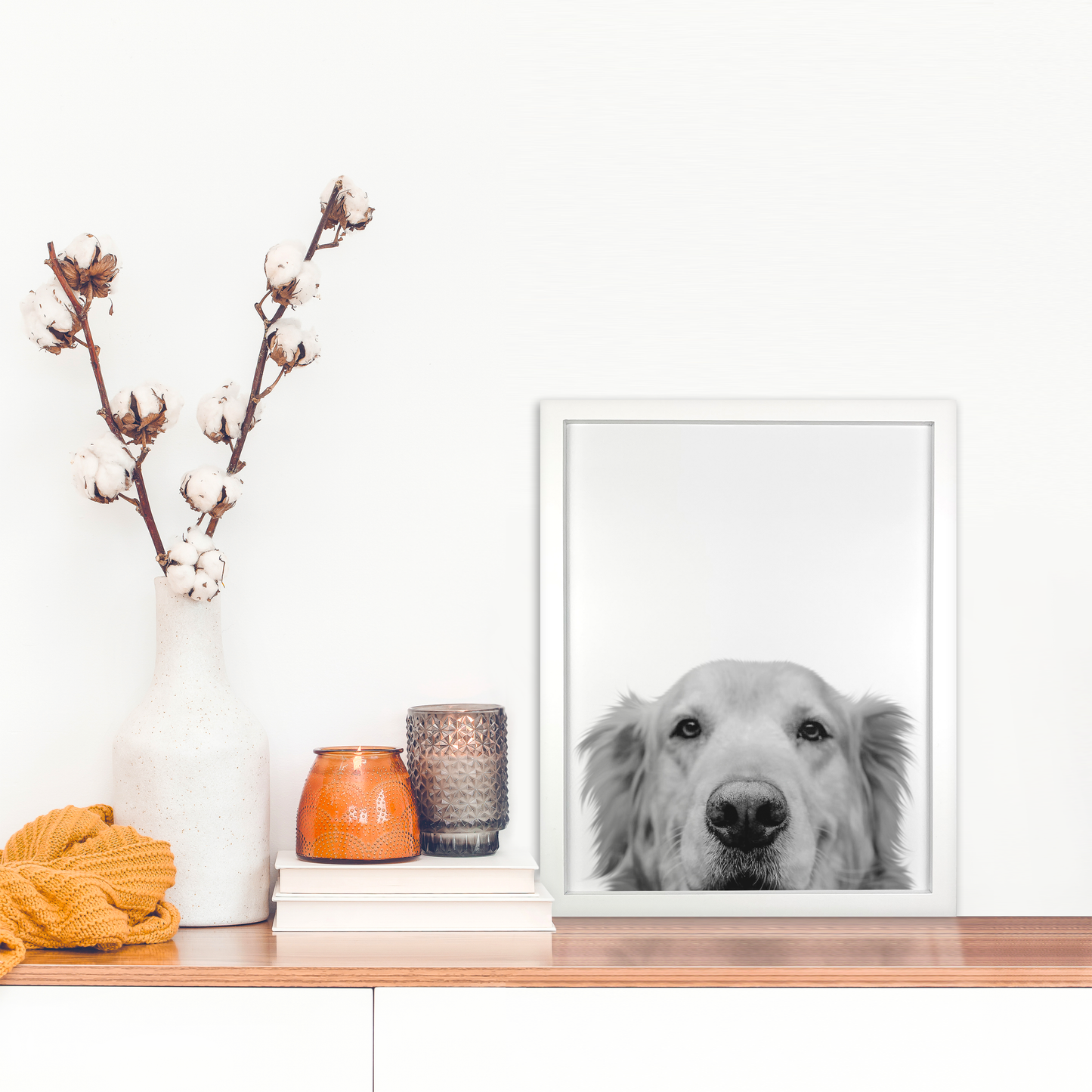 White Frame with Golden Retriever Peeking Pet Portrait