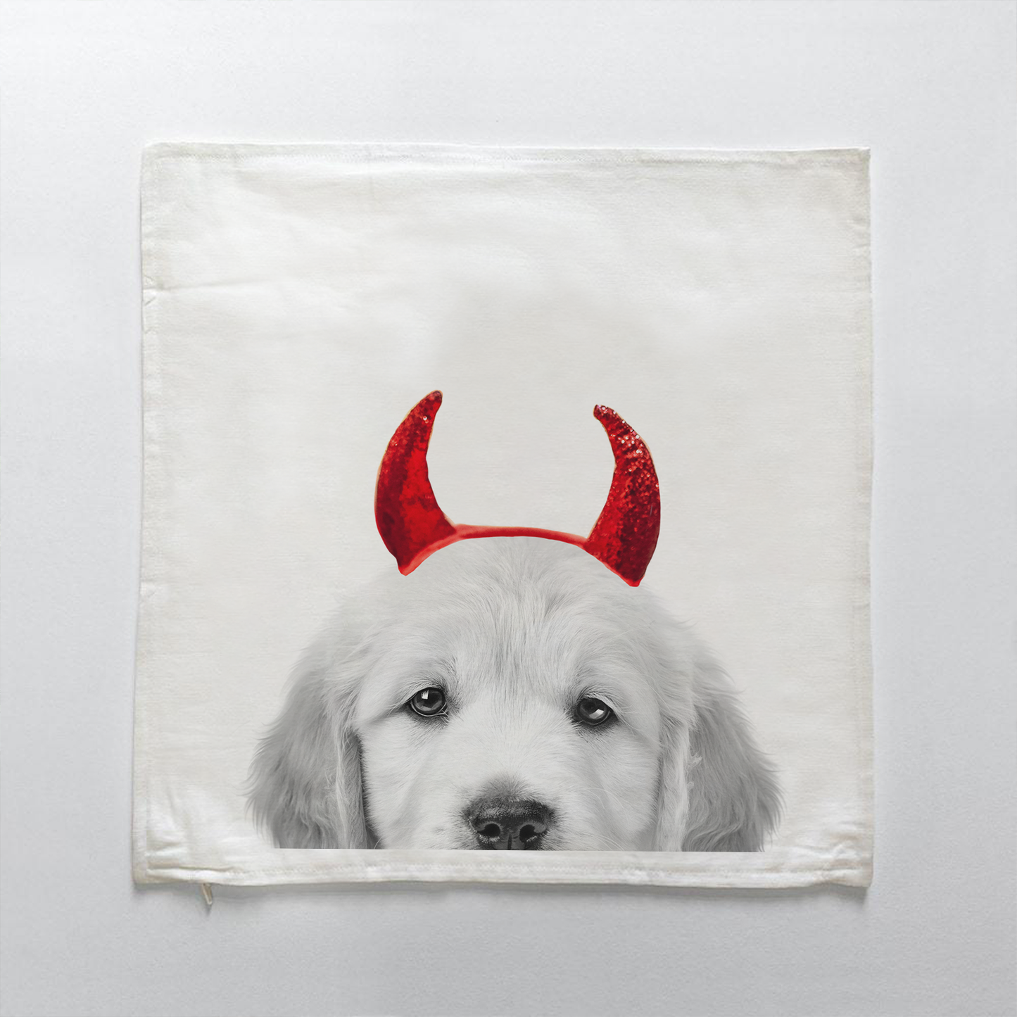 Lil' Devil Peeking Pet Halloween Pillow Cover