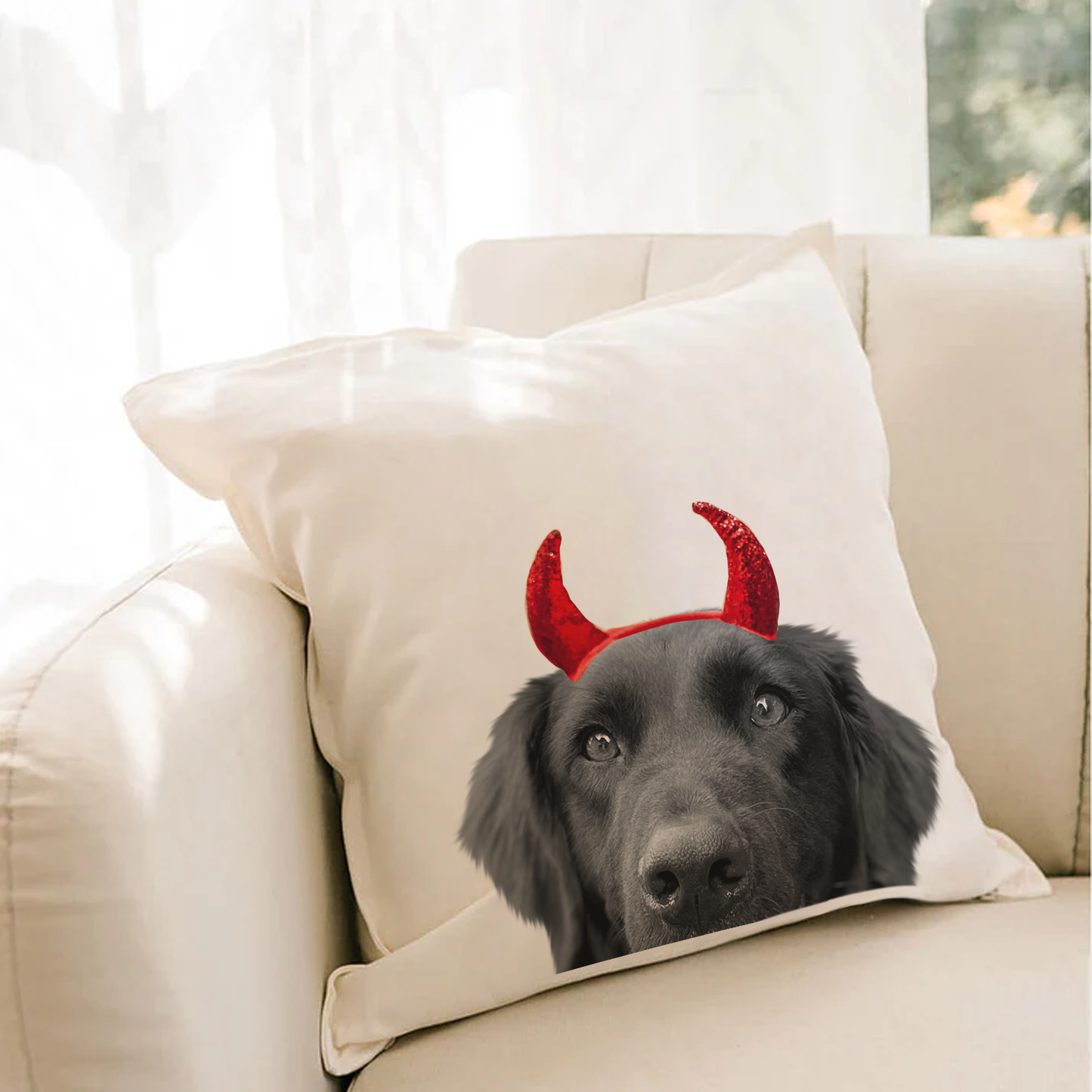 Lil' Devil Peeking Pet Halloween Pillow Cover