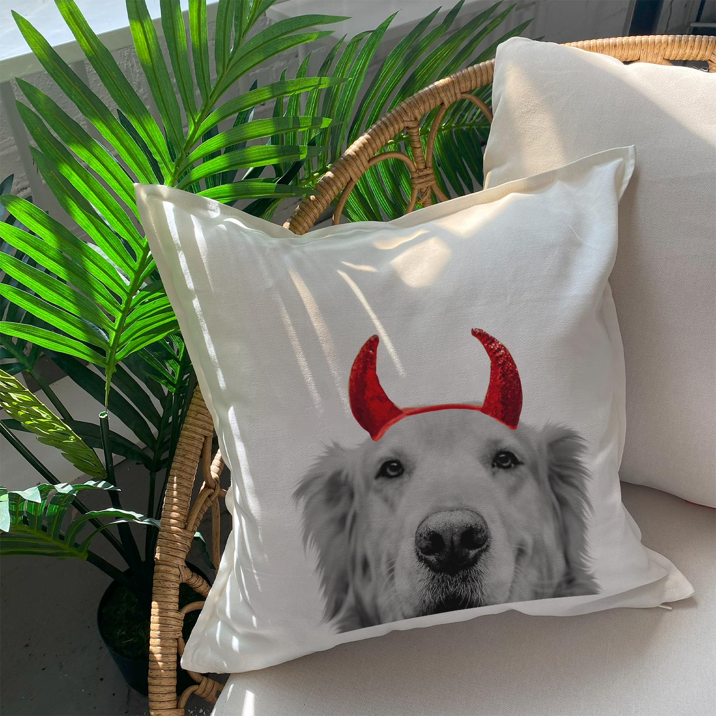 Lil' Devil Peeking Pet Halloween Pillow Cover