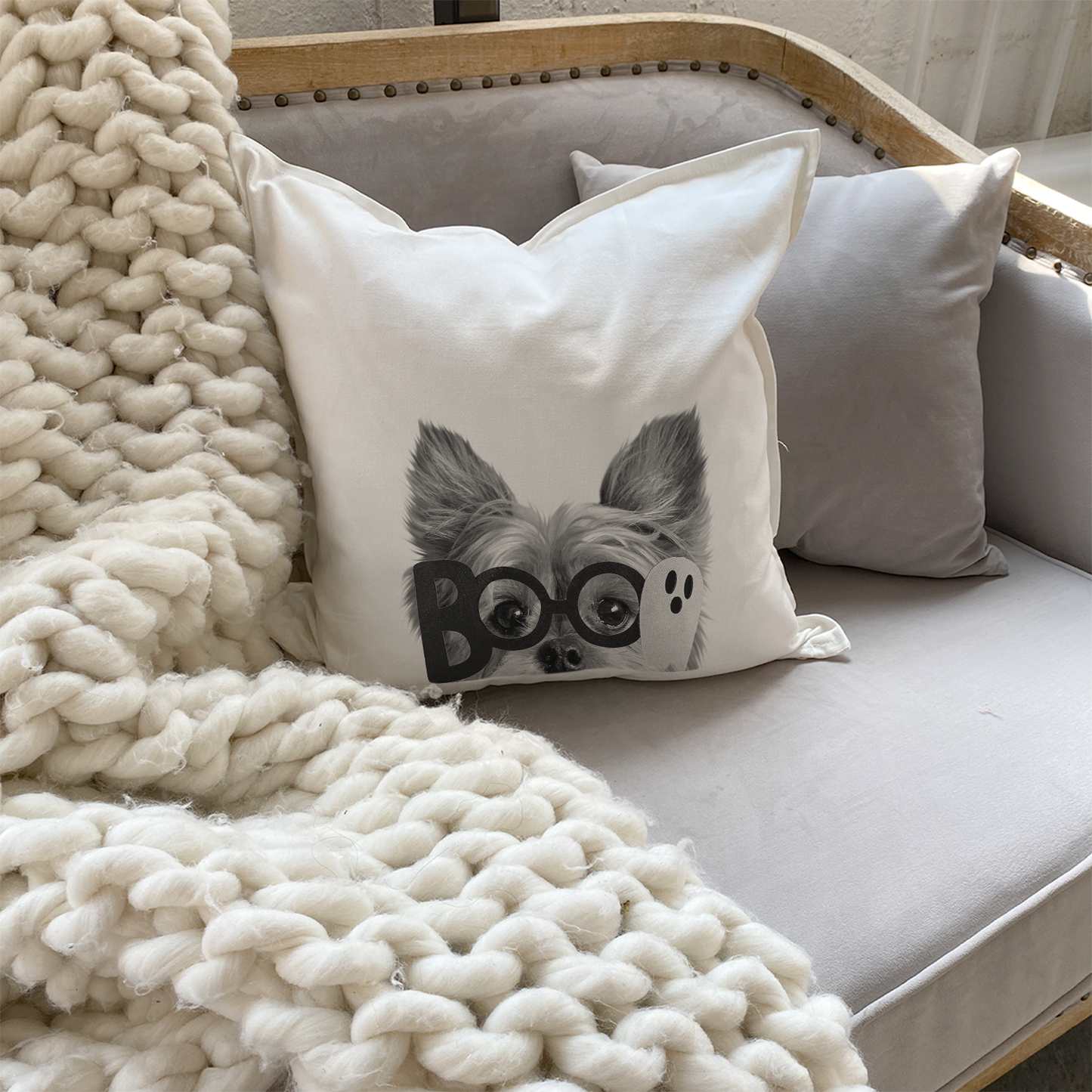 Lil' Boo Peeking Pet Halloween Pillow Cover