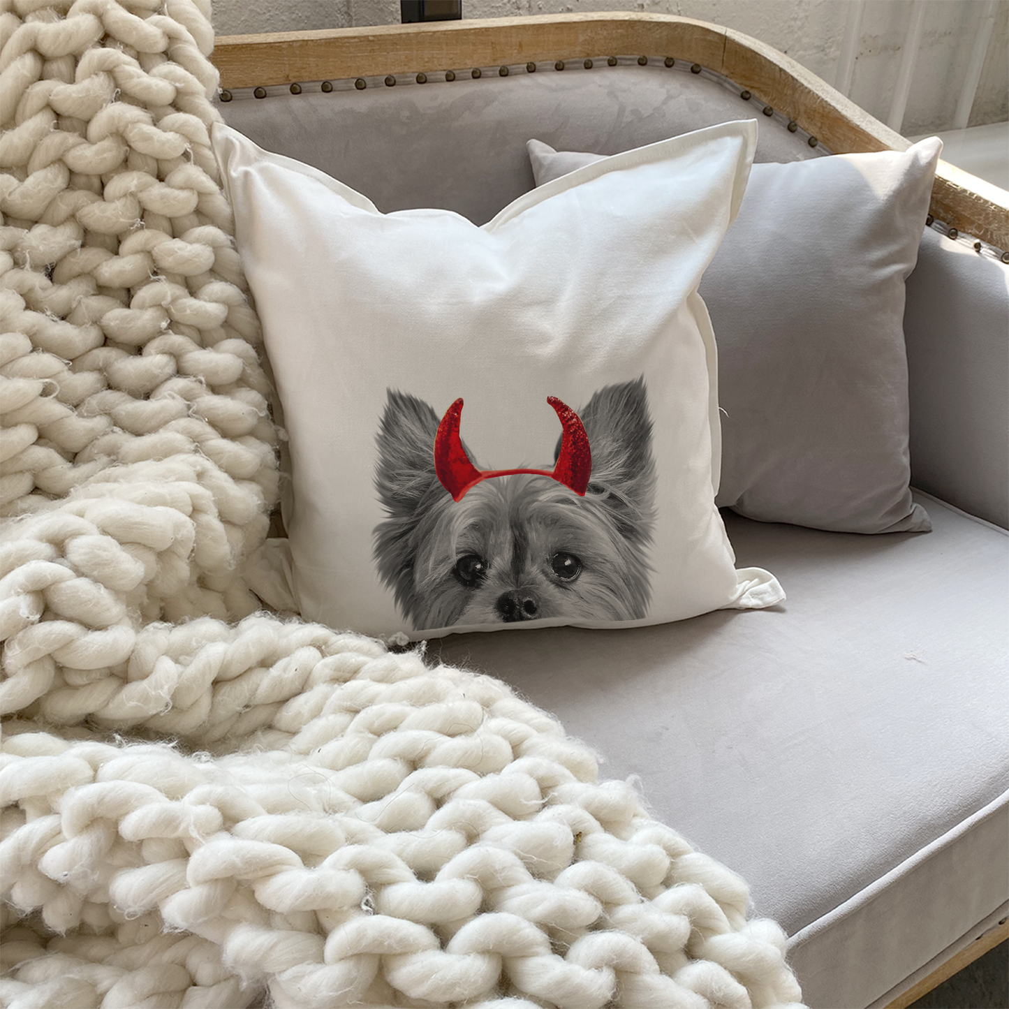 Lil' Devil Peeking Pet Halloween Pillow Cover