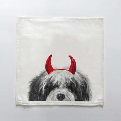 Lil' Devil Peeking Pet Halloween Pillow Cover