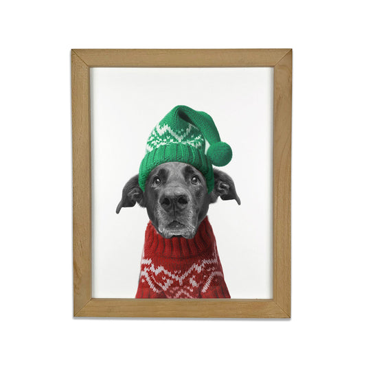 Holiday Pet Portrait in Natural Frame