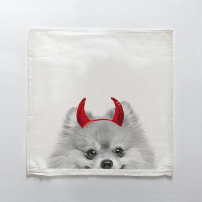 Lil' Devil Peeking Pet Halloween Pillow Cover