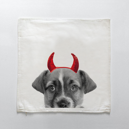 Lil' Devil Peeking Pet Halloween Pillow Cover