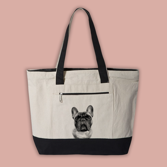 @archerthefrenchie.to Canvas Zip Tote