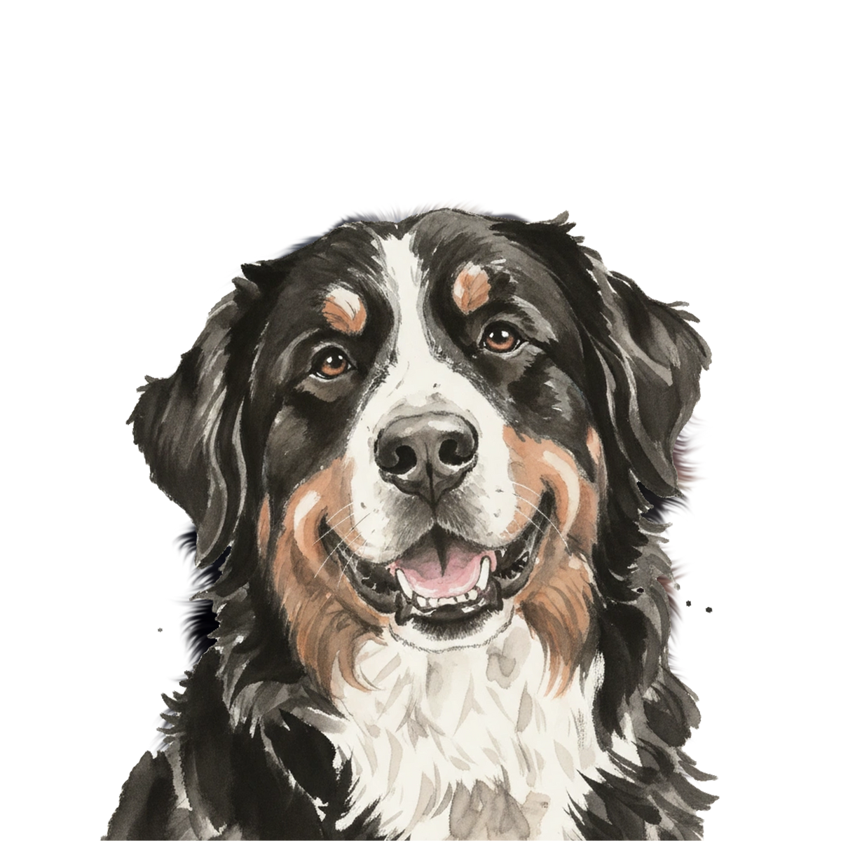 Bernese Mountain Dog portrait in Ink Wash