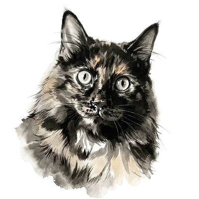 Ink wash pet portrait style example