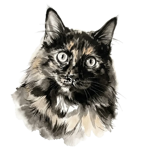 Ink wash pet memorial portrait style