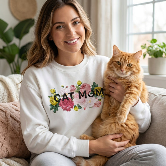 Crew Sweatshirt - Floral Cat Mom