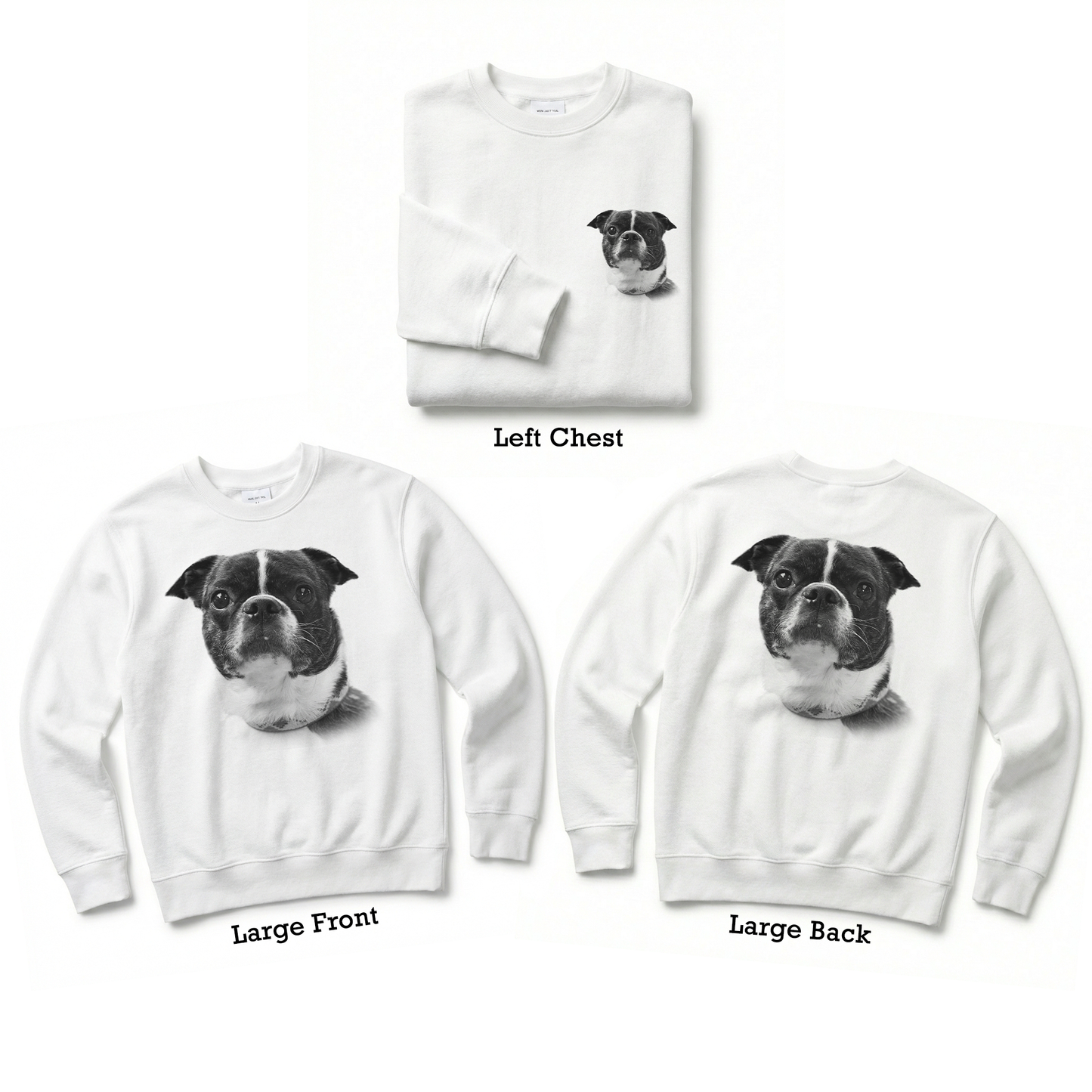 White sweatshirt with a dog print on a white background