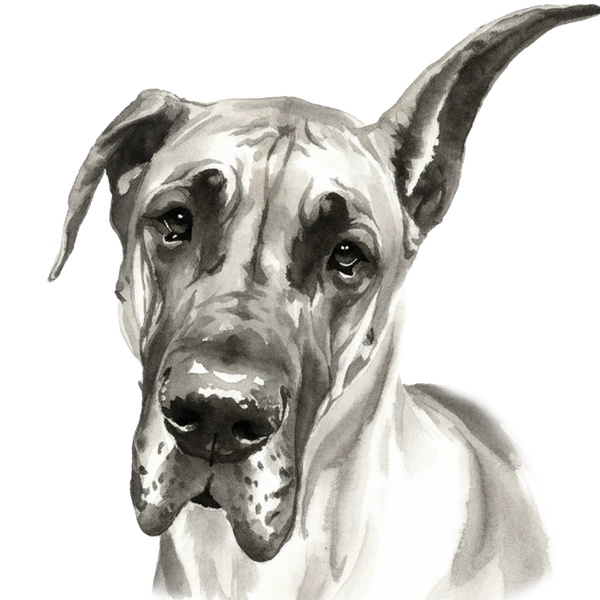 Great Dane portrait in Ink Wash style &mdash; custom pet portrait