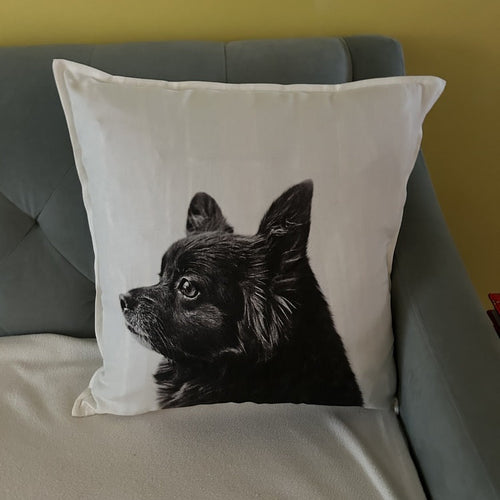 Memorial pet portrait on throw pillow