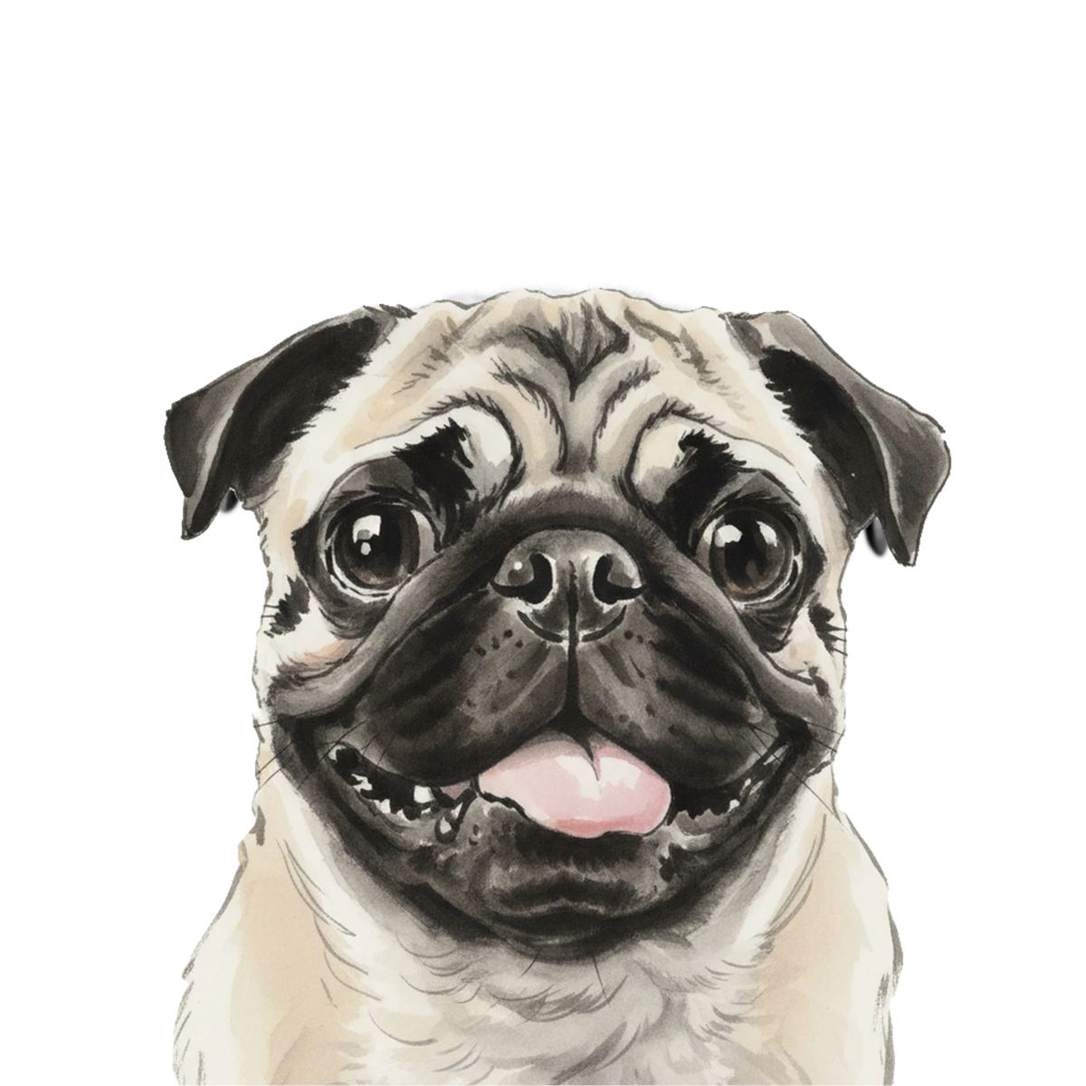 Pug portrait in Ink Wash