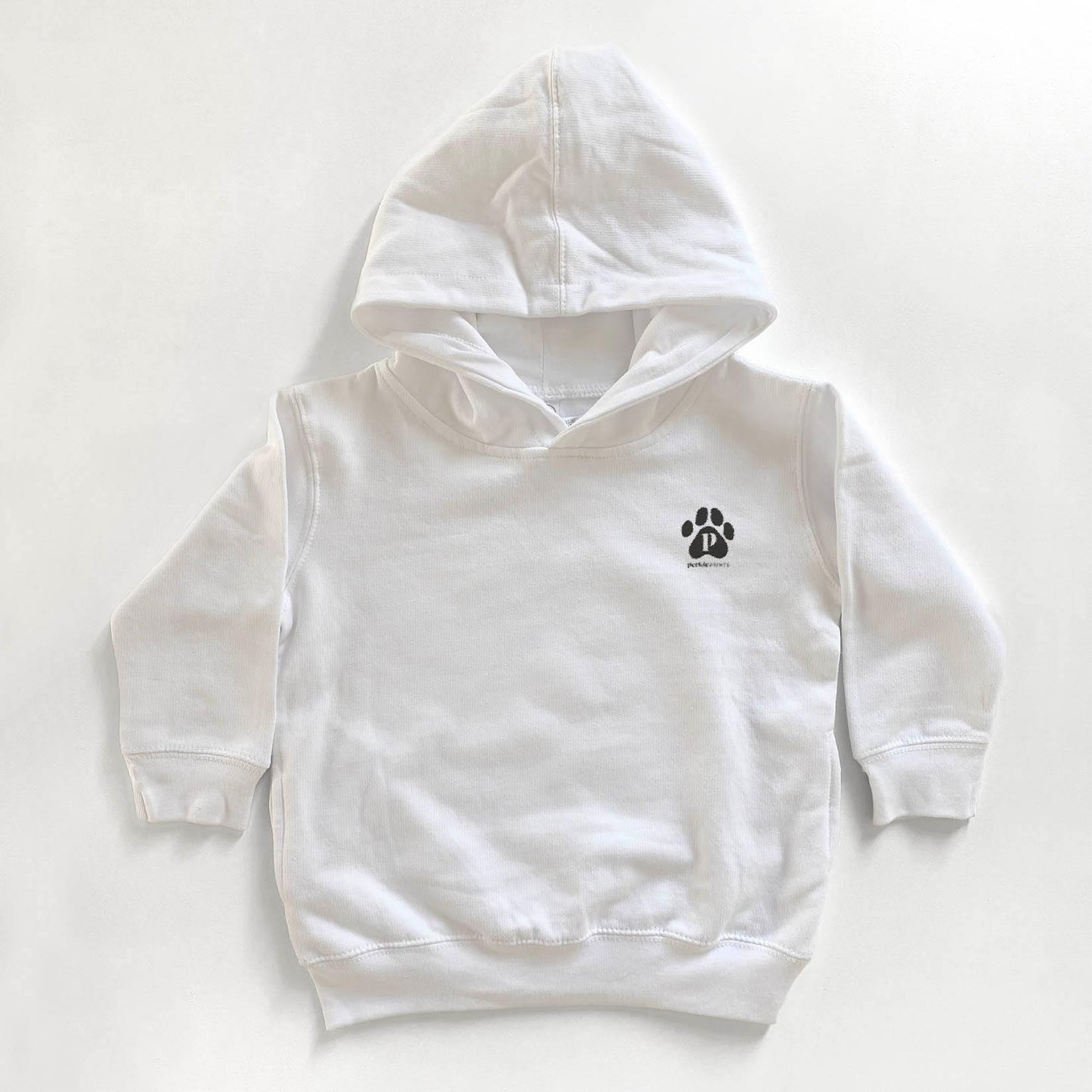 toddler hoodie with paw logo on front