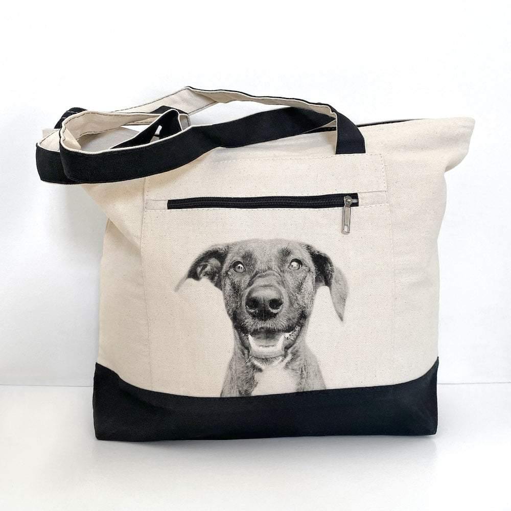 Personalized Canvas Zip Tote Bag with Pet Portrait